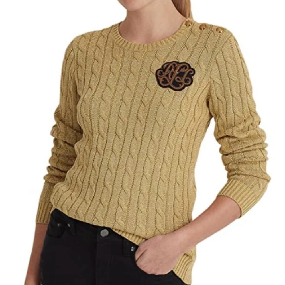 Ralph Lauren NWTs gold sweater XL emblem buttons long sleeve gorgeous $145 msrp